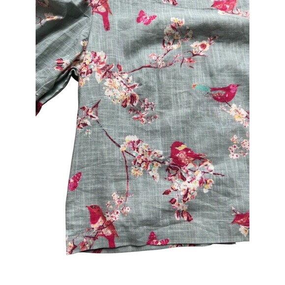 Bombay Paisley XS Linen Crop Top Bird Print Puff Sleeve Blouse Fairy Garden - Picture 8 of 16